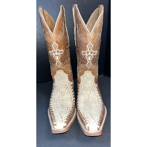 Aguila Real Men’s Embellished Brown Tan Long Toe Western Boots‎ US 7.5